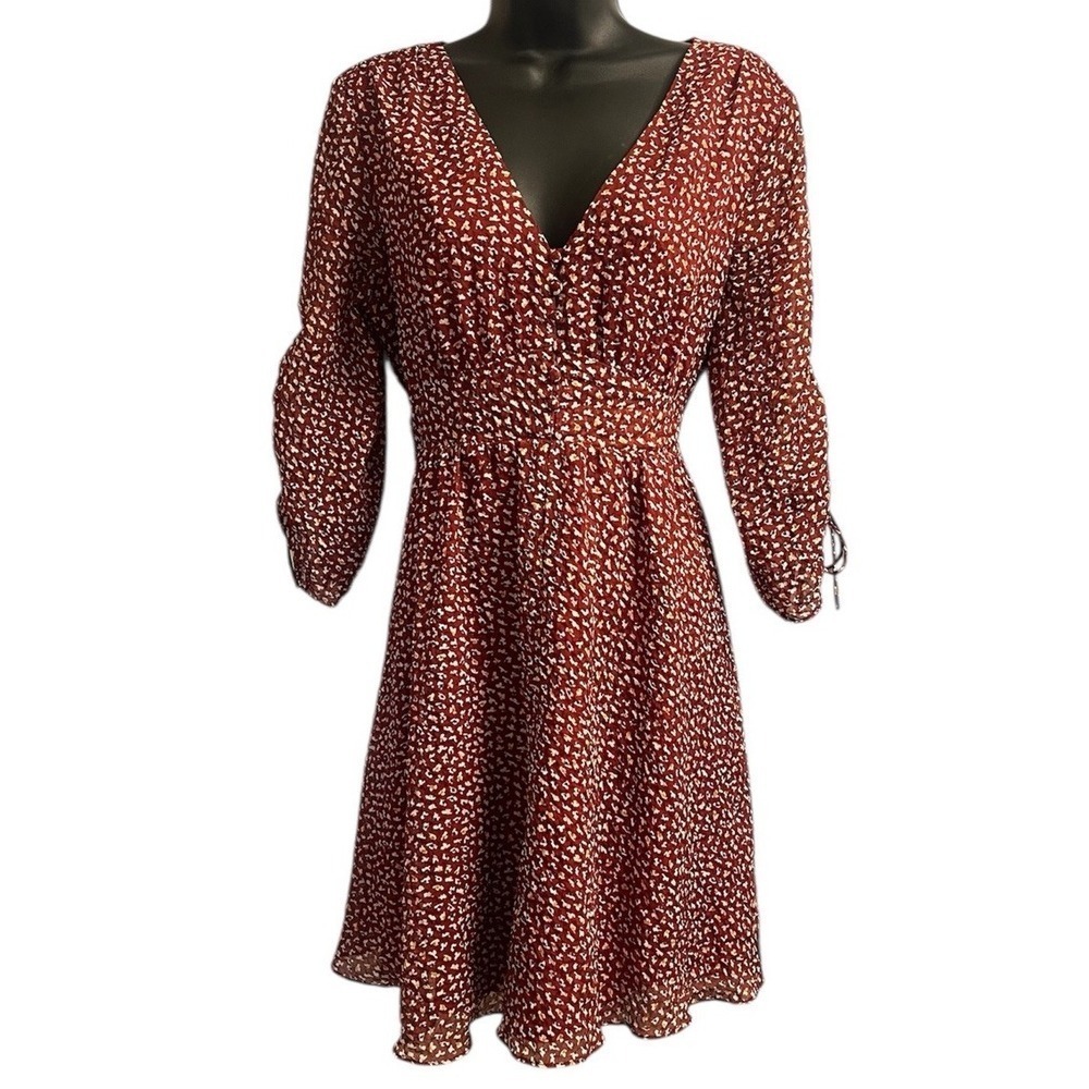 MADEWELL Tie Sleeve V-Neck Mini Dress Sz 4 Paisley Floral Rusted Red